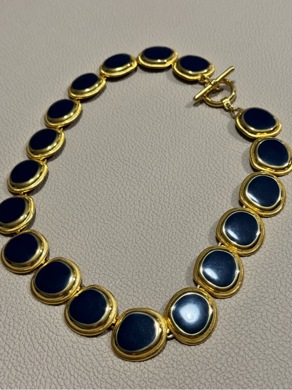 Gold-Tone Necklace with Navy Enamel Medallions